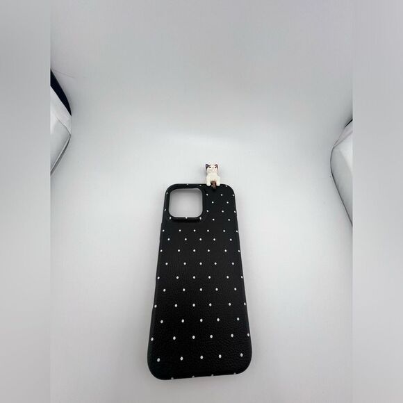 iPhone 16 Pro Max Case – Polka Dot Black with 3D Cat | Cute & Protective - Picture 6 of 7